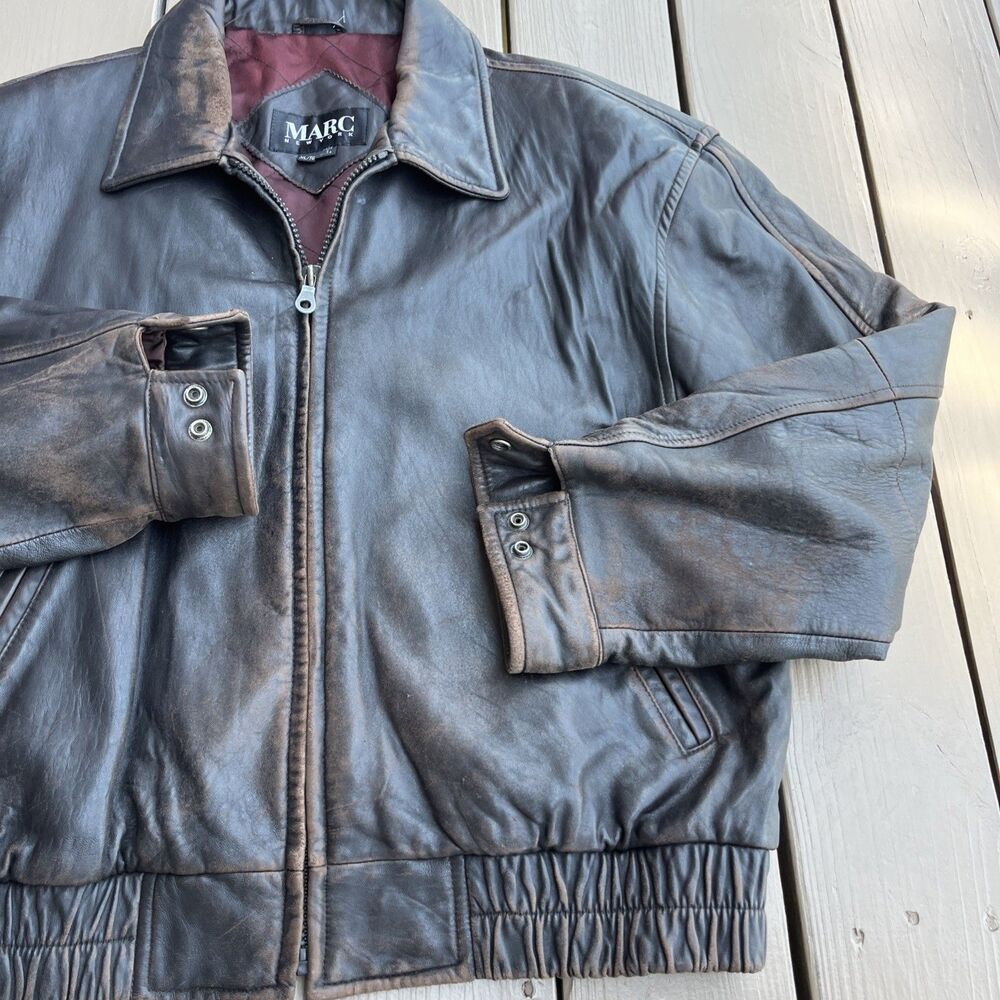 MARC New York Andrew Marc Vintage 1980's Bomber Leather Jacket Brown Size XL - Picture 3 of 10